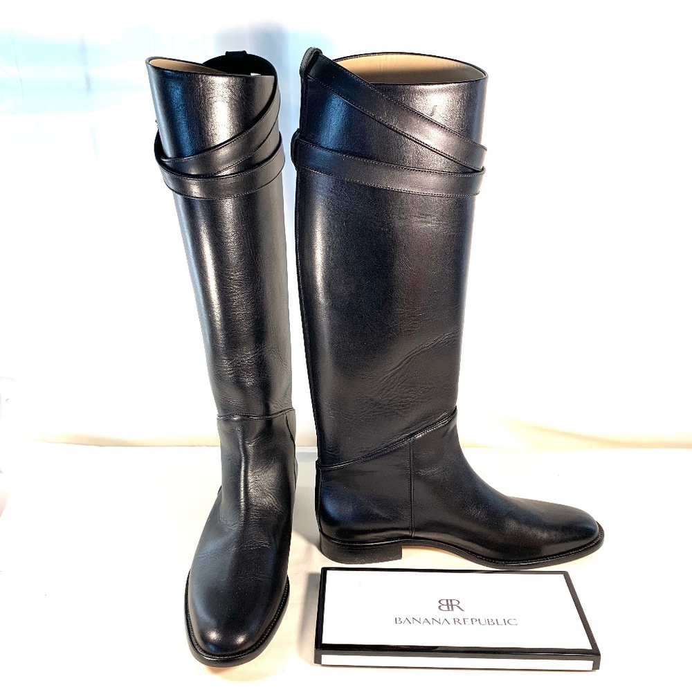 Banana Republic Cheval Riding Boot in Glossy Black Leather size 9.5